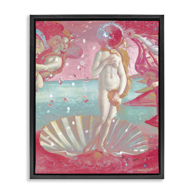 Cadre flottant chromatique disco Venus & Clamshell, design par Lil 'Rue, H 31 po x l 25 po, Cadre flottant noir de jais