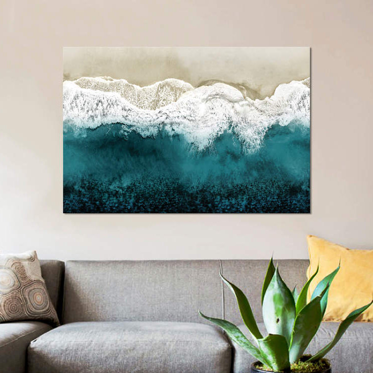 « bleu océan vagues from above ii », impression sur toile, H 18 po x l 26 po x P 1,5 po, Pas de tapis, Toile tendue