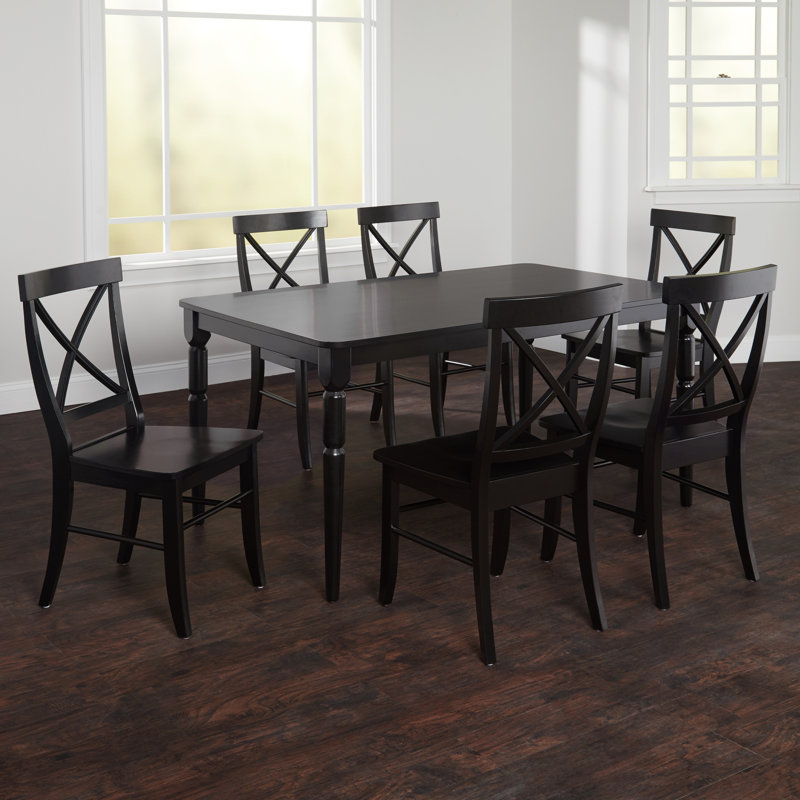 Ensemble de salle à manger Bellmead, Table noire avec chaises noires, 7 pièces (1 table, 6 chaises)