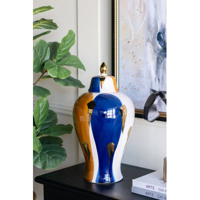 Curved Ceramic Jar with Artistic Multicolored Finish