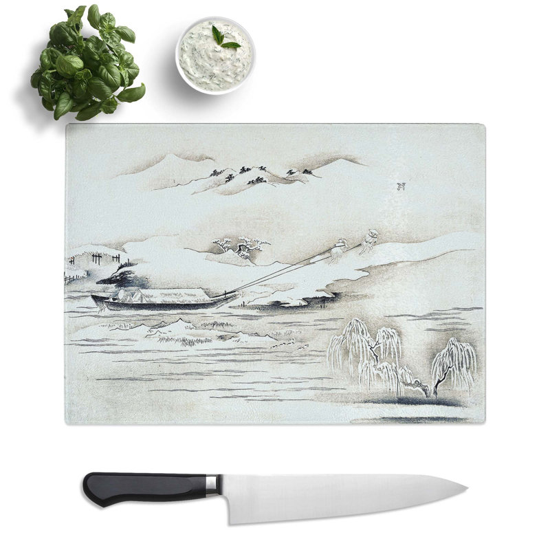 Tempered Glass Snow Covered Landscape by Kitagawa Utamaro Chopping Board, 28.5 cm x 20 cm