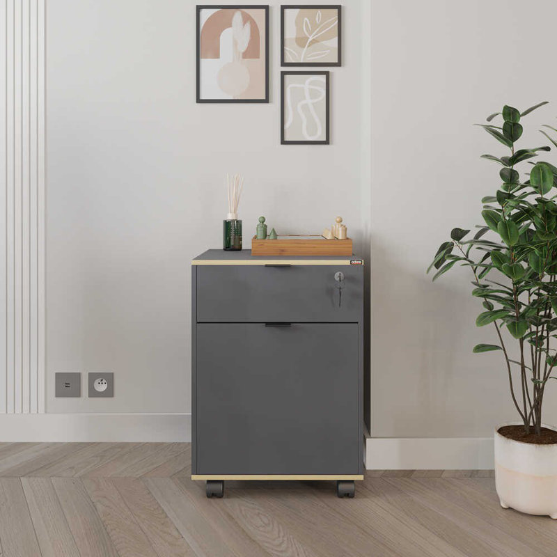 Armoire polyvalente moderne avec pieds à roulettes, 16,1 x 24,0 x 16,1 pouces | Panneau de particules enduit, nombreuses tablettes, conception murale | Parfait pour le rangement à la maison ou au bureau