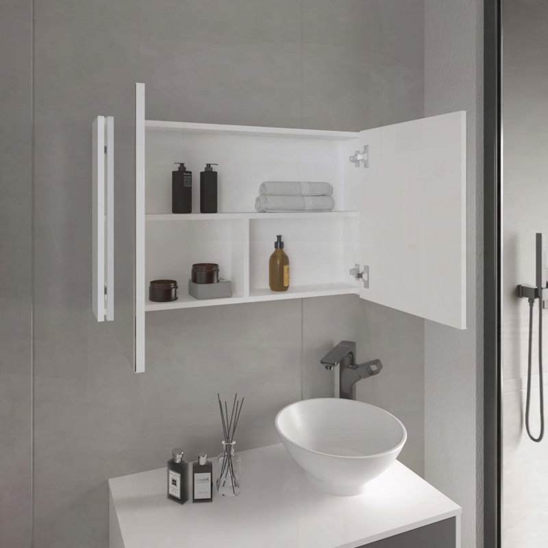 Armoire à pharmacie à double porte 31,5 x 19,7 pouces avec trois tablettes intérieures, blanc