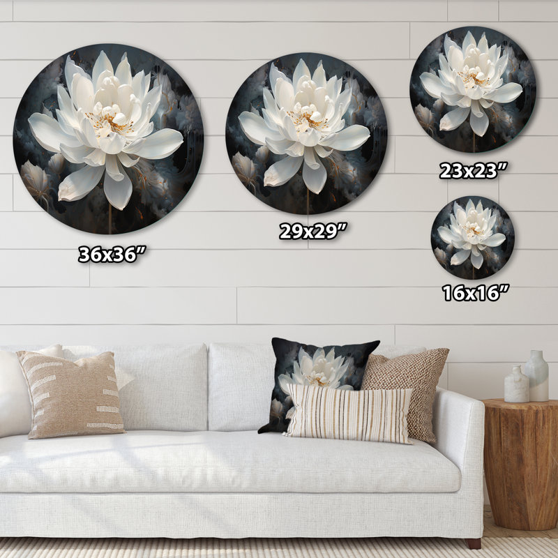 Serenity Blossum Lotus - art mural floral rond en métal, H 29 po x l 29 po