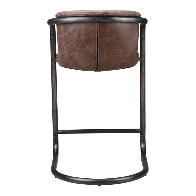 Freeman Bar Stool, Counter Stool (25" Seat Height), Brown Genuine Leather