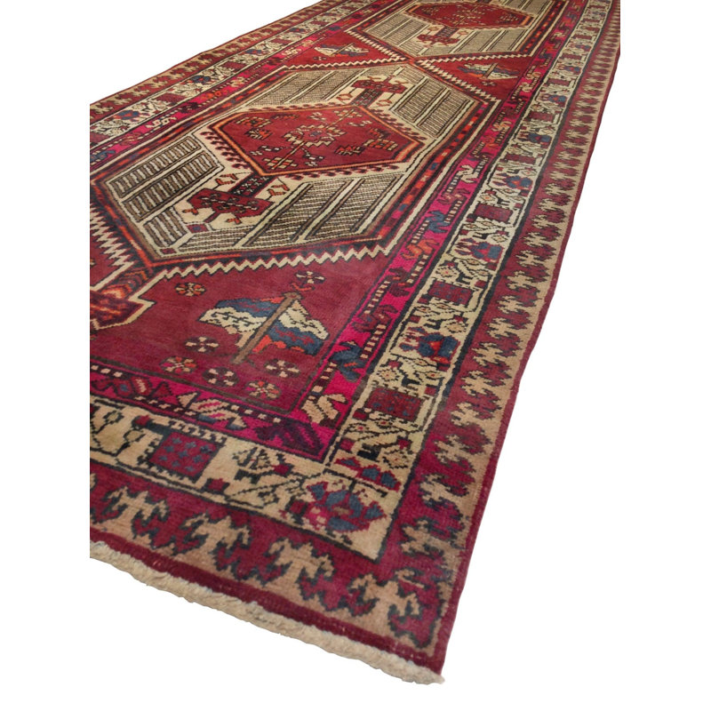 Tapis de couloir oriental en coton / laine noué à la main 3 pi 3 po x 10 pi 4 po Oriental
