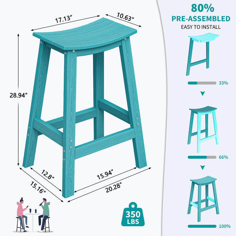 Wood-Look HDPE Bar Stool, Aruba Blue