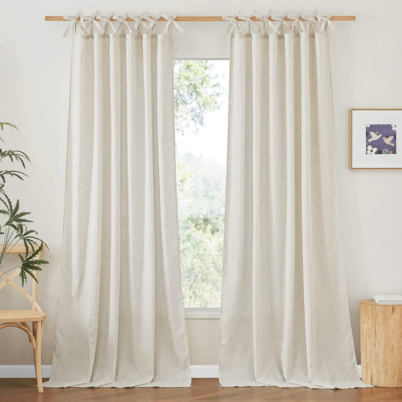 NICETOWN Off Curtains Adjustable Tie Top, Thick Linen Curtains Light Filtering Drapes DIY Crafted Privacy for Bedroom/Doorway, 2 Panels