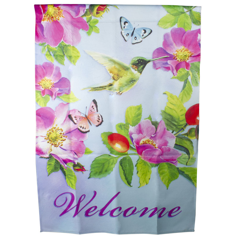 Drapeau extérieur floral Welcome Hummingbird, H 40 po x l 28 po