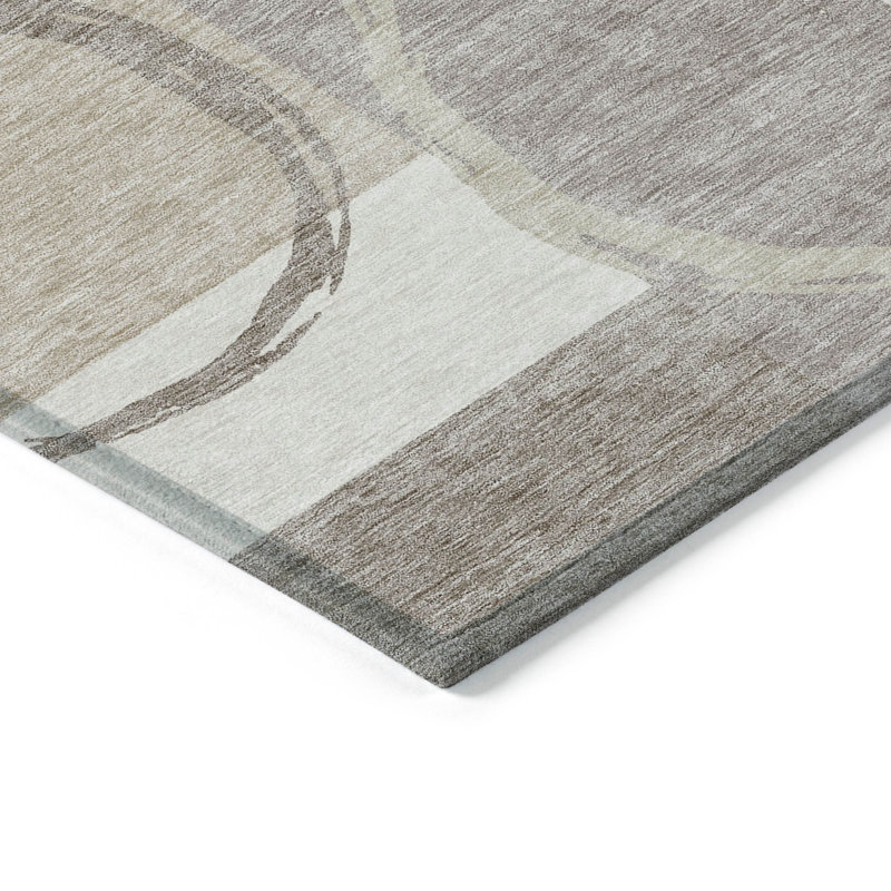 Tapis extérieur lavable à motif géométrique ivoire et beige 5 pi x 8 pi