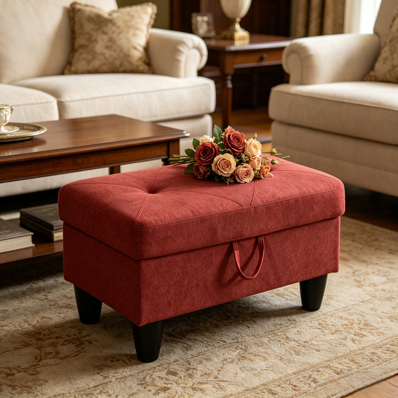 Repose-pieds de rangement rectangulaire de 28,5 po avec repose-pieds de couleur unie pour le salon, Velours rouge