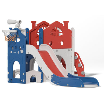 Ensemble de jeu pour enfants avec grimpeur, château autoportant pour tout-petits avec basketball, espace de rangement, tunnel pour l'intérieur et l'extérieur, cadeau pour les enfants