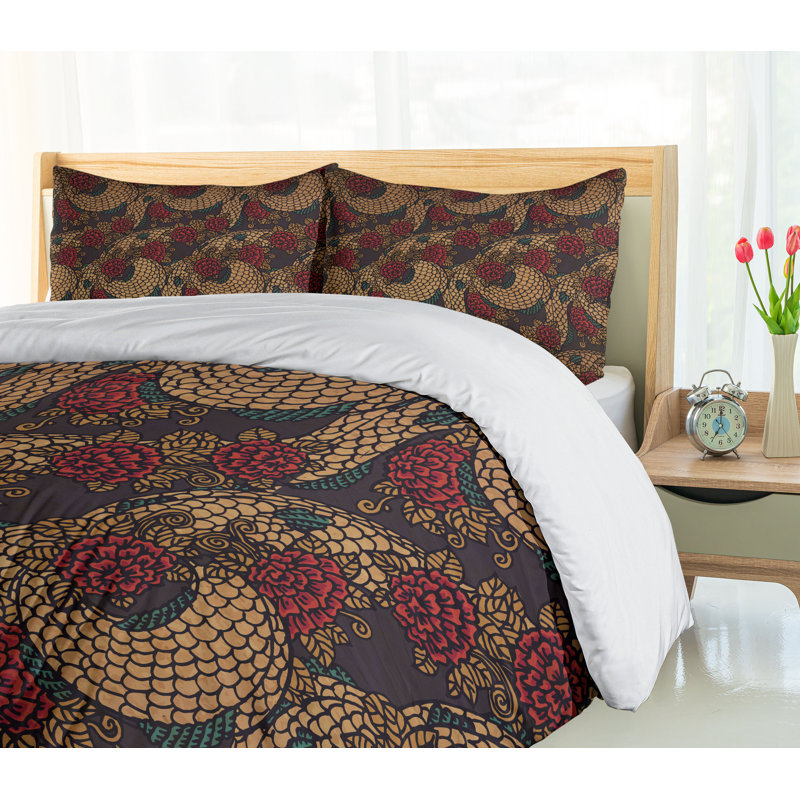 Ambesonne Eclectic Floral Duvet Cover Set
