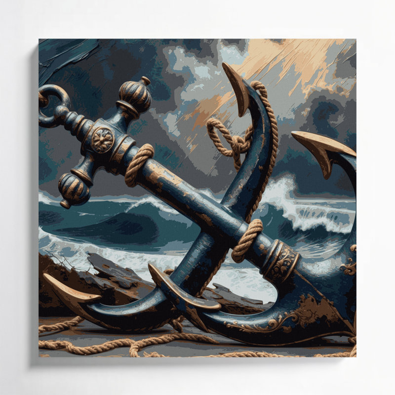 Art mural sur toile, "Nautical Crossed ancors", H 12 po x l 12 po