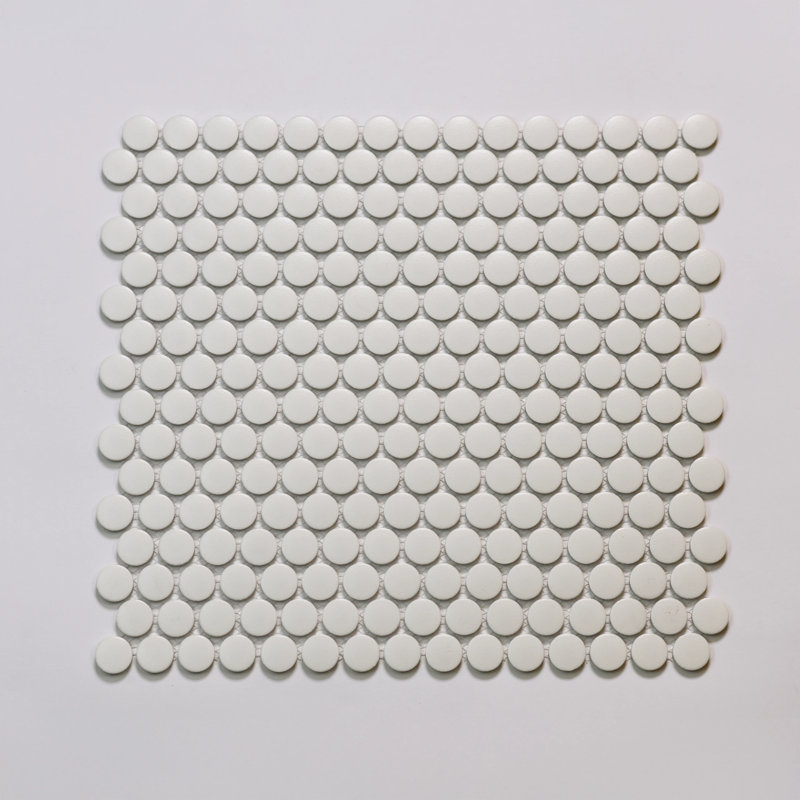 Marin 3/4" x 3/4" Penny Round Matte Porcelain Mosaic Tile, Pearl White