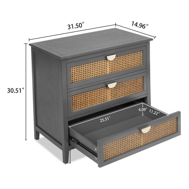 Commode 3 tiroirs Alani, gris