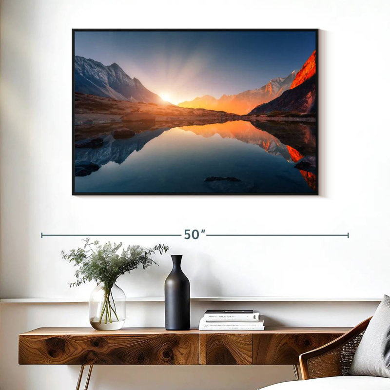 Coucher de soleil himalayen, Cadre flottant noir, 40 po x 27 po