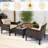 3 PCS Patio PE Wicker Furniture Set with Cushions and Tempered Glass Coffee Table Brown-1391310059