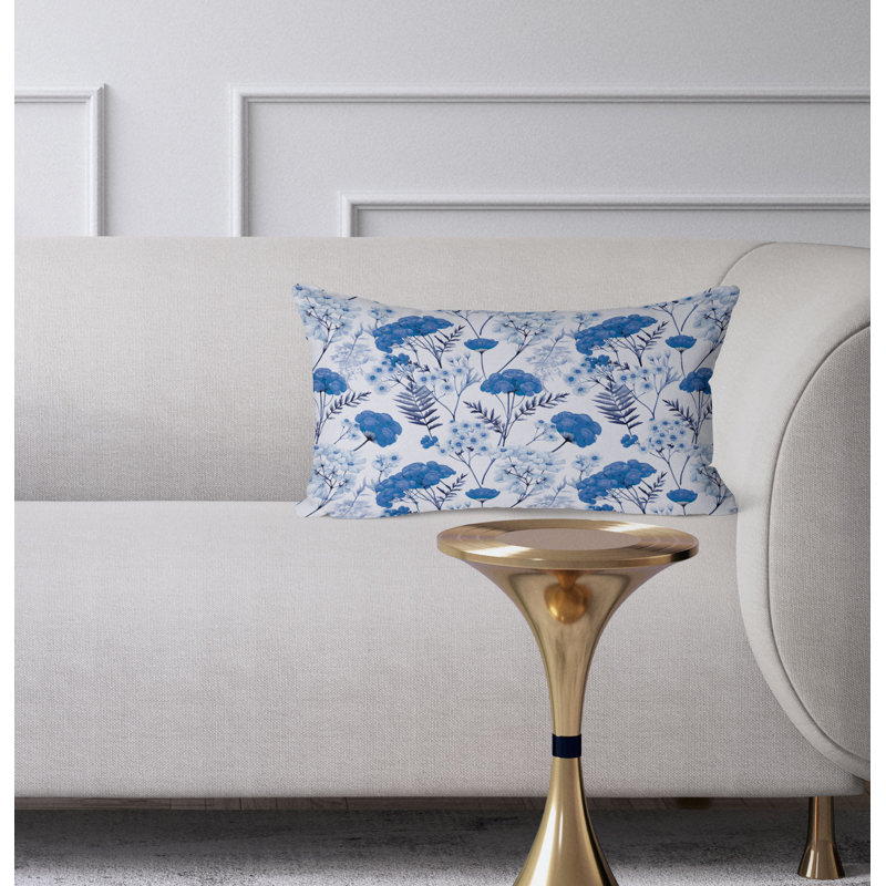 Cherry Blossom Charm  Rectangular Throw Pillow, Blue/White