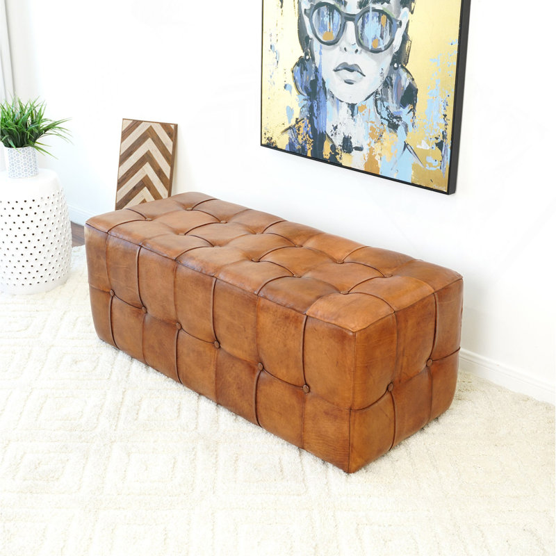Banc en cuir brun clair de 17,7 po x l 47,2 po x P 19,7 po Benjamin