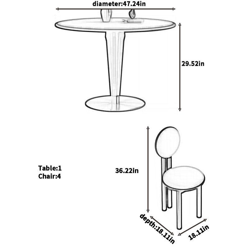 Combinaison de table et de chaises minimaliste italienne, Noir, noir, noir, noir