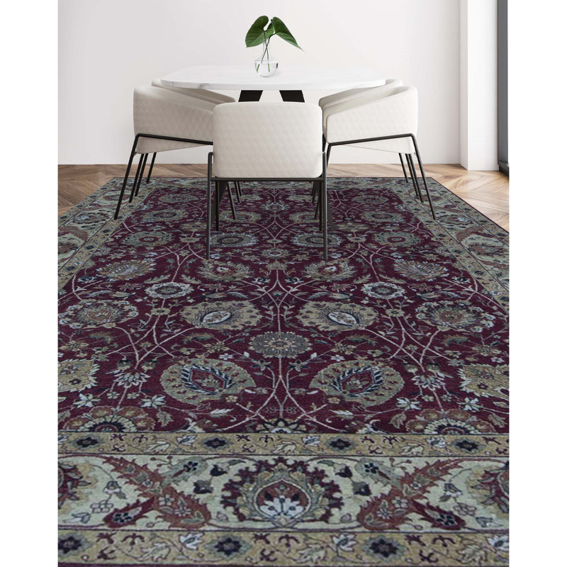 Wool Oriental Area Rug in Wine/Brown