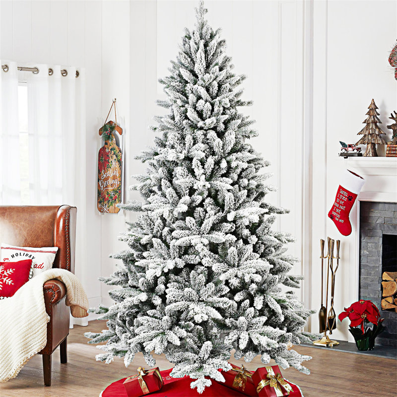 Arbre de Noël floqué avec support en métal, 5'
