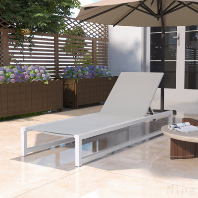 Chaise longue d'extérieur réglable à 5 niveaux, structure en aluminium durable et filet en textilène, parfaite pour le patio / la piscine