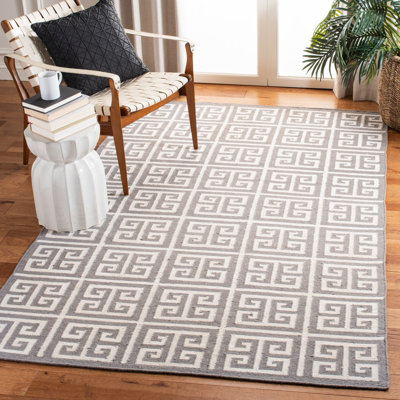 Tapis géométrique ivoire en laine / coton tissé à la main Rodgers