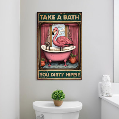 Flamingo Take A Bath - 1 pièce, reproduction d'art graphique sur toile tendue