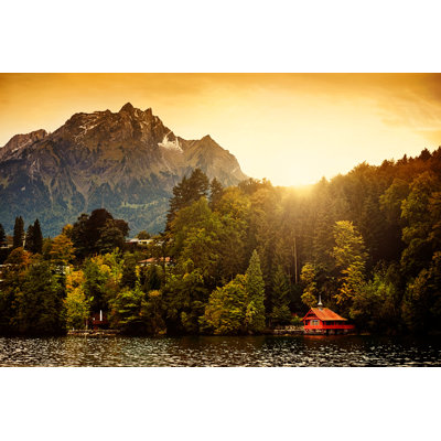Switzerland Alps Sunrise Lucerne  Wrapped Canvas Painting