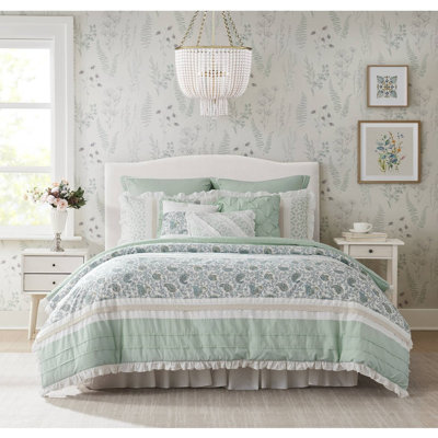 Grande literie en coton Dawn - Élégante avec taies décoratives européennes et coussins décoratifs à bride 9 pièces