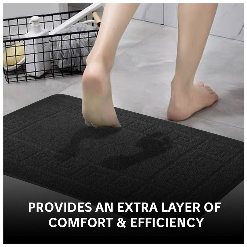 2 Piece Bathroom Rug Set Greek Key Pattern Bath Mat & Pedestal Mat Non Slip Rubber Back Soft Absorbent Mats, Charcoal