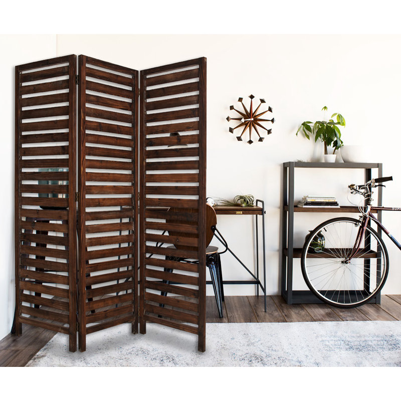 Nickolas 63'' W x 72'' H 3 - Panel Solid Wood Folding Room Divider, Brown