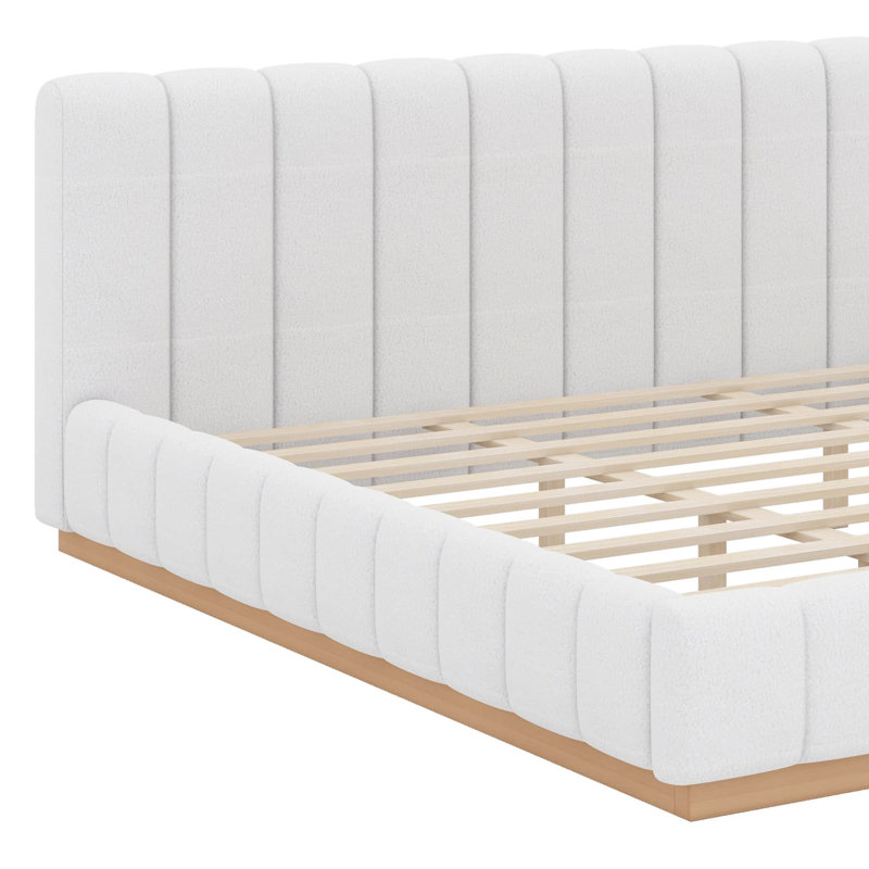 Cadre de lit plateforme avec tête de lit Boucle, cadre de lit moderne à profil bas, cadre de lit tapissier avec base en bois