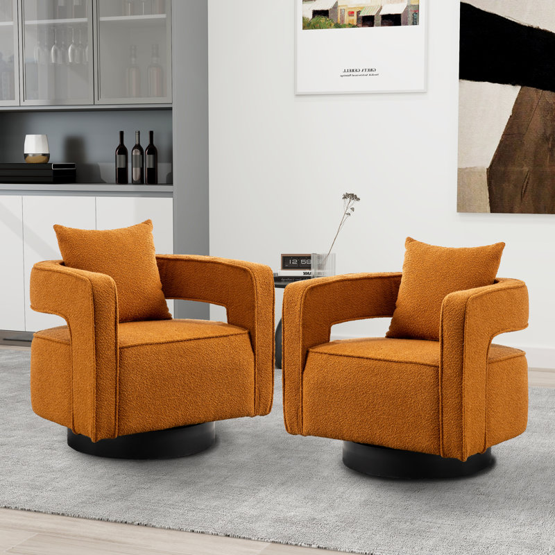 Fauteuil demi-tonneau pivotant de 28,94 pouces de largeur Lysistrate (ensemble de 2), Polyester brun, Noir
