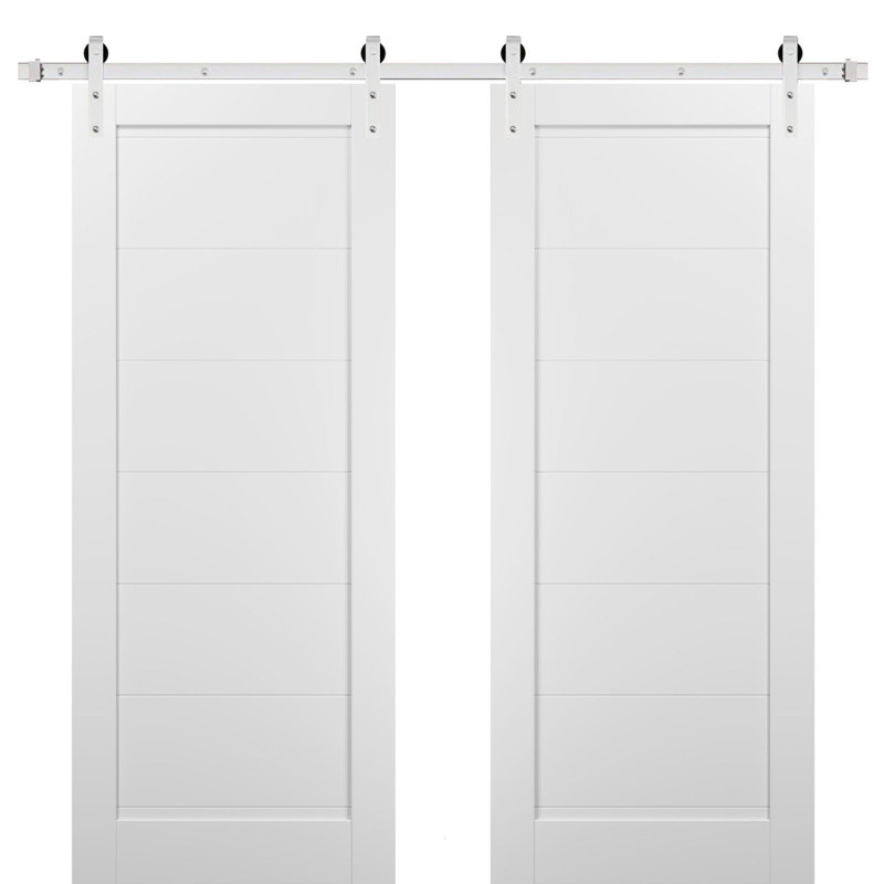 Portes de grange coulissantes doubles avec quincaillerie | Soie blanche Quadro 4115 | Ensemble de rail robuste de 13 pi | Porte de salle de bain Kitchen