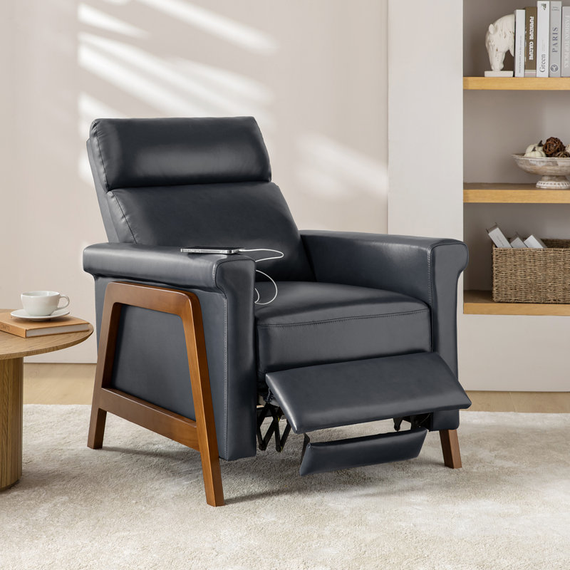 Aryaman Genuine Leather Power Club Recliner with USB Ports, Navy Genuine Leather