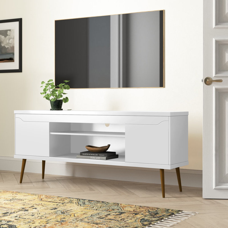 Meuble télé Bradley de 63 po Mid-Century, Blanc