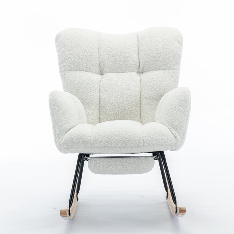 Chaise berçante en tissu avec repose-pieds Teddy, Ivoire ivoire