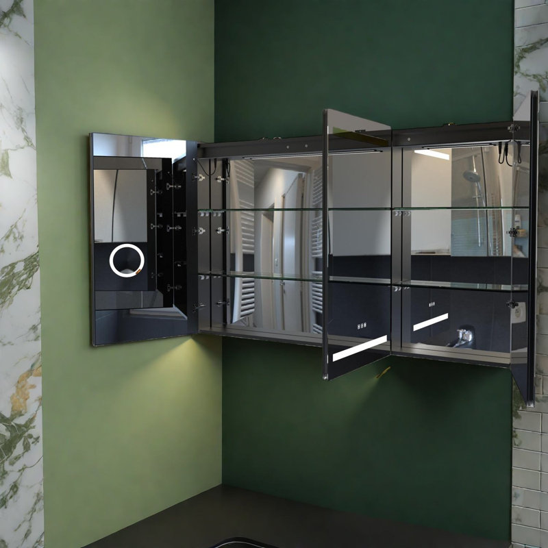 Armoires à pharmacie à DEL, rangement de miroir moderne en alliage d'aluminium pour salle de bain
