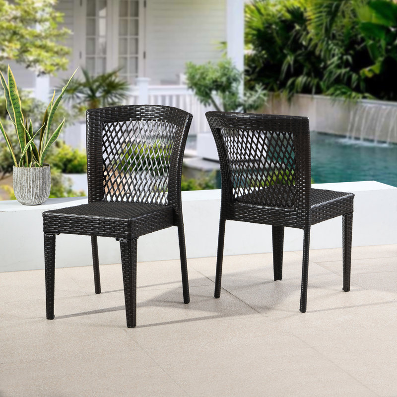 Wanita All Weather Wicker Stackable Dining Side Chairs, Multi Brown