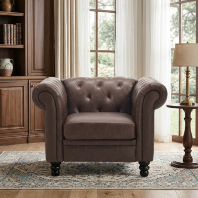 Fynlie 42.52“ Wide Tufted Faux Leather Chesterfield Armchair Accent Chair