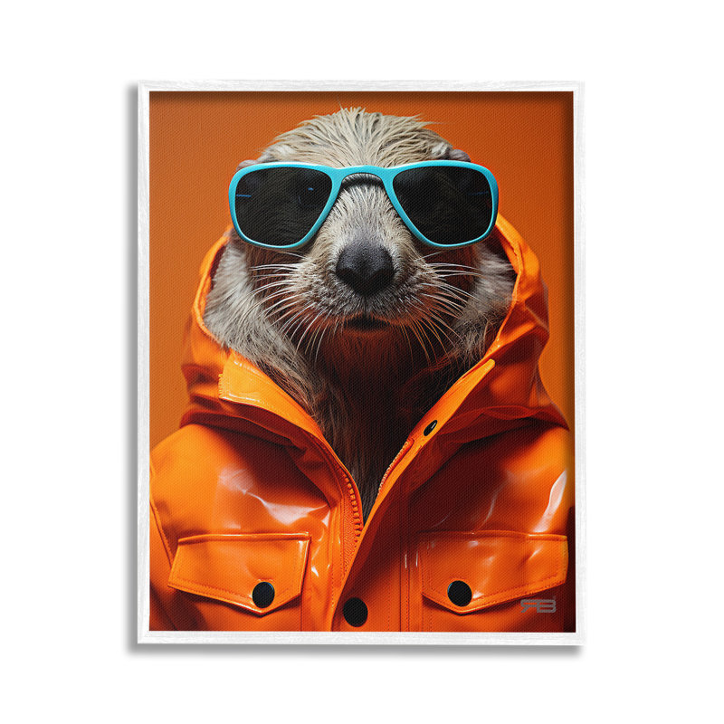 Art à giclée encadrée avec loutre à la mode par RB, Estampe numérique encadrée blanc bord de mer, H 30 po x l 24 po