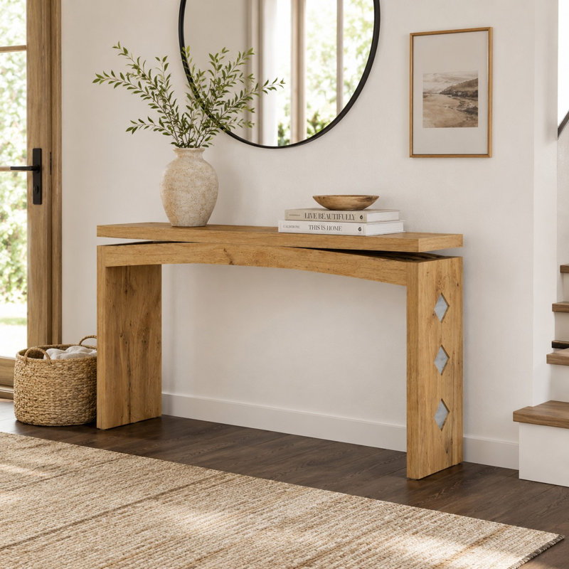 Console 62 po à grain de bois avec panneau latéral incrusté de losanges, Naturel
