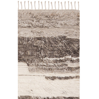 Bakerhill Hand Knotted Wool/Cotton Abstract Rug in Beige/Gray