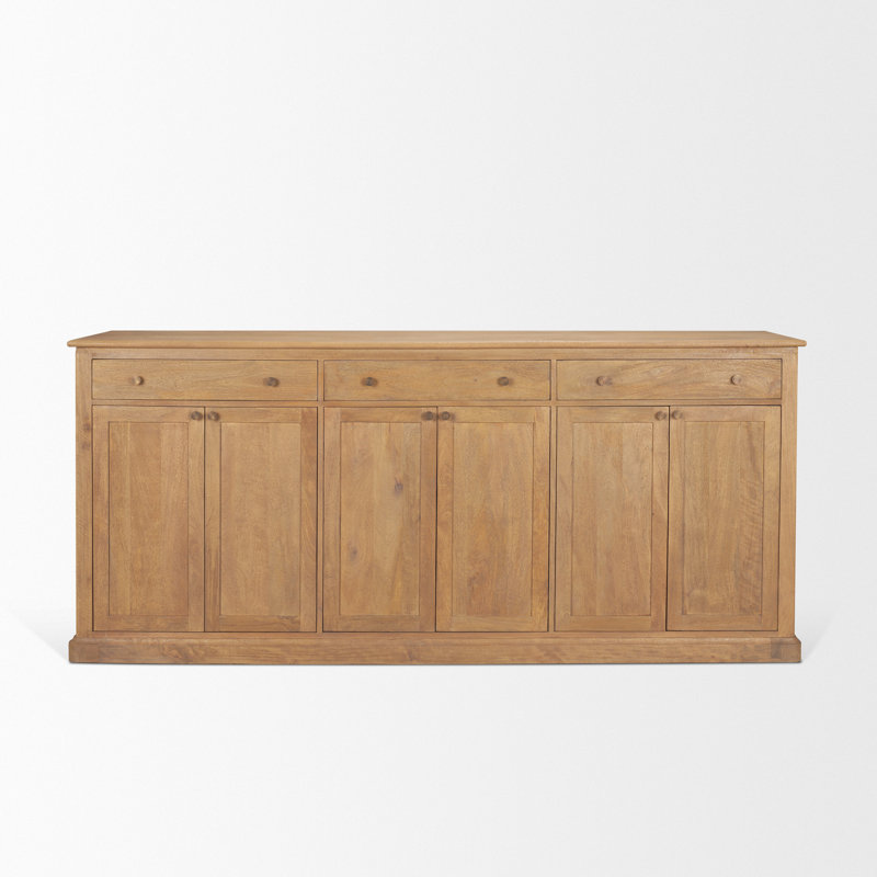 Tymeo Solid Mango Wood Sideboard with Antiqued Brass Hardware and Cable Management, Light Brown