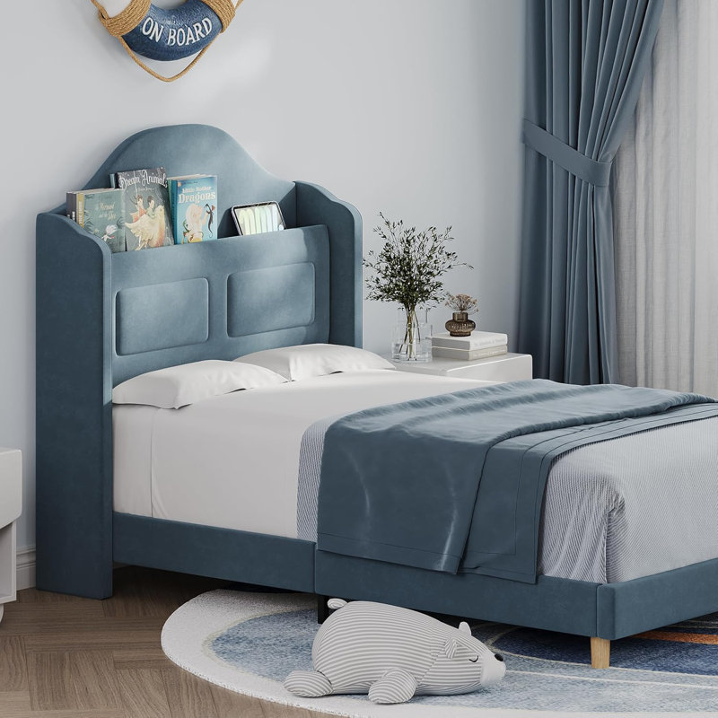 Upholstered Twin Bed Frame With Led Lights, Blue
