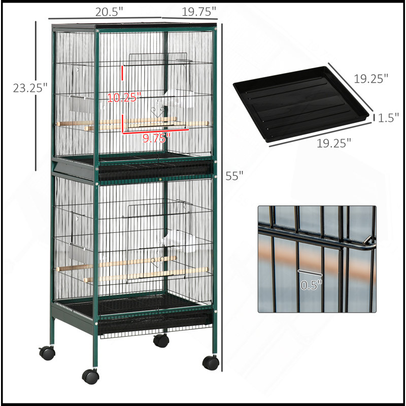 Cage à oiseau de 55 pouces, volière d'oiseaux d'intérieur avec conception à portes multiples, cage à perroquet avec support et plateau pour les perruches, canaris, pinsons