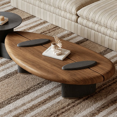 Table basse en bois manufacturé brun noisette + noir